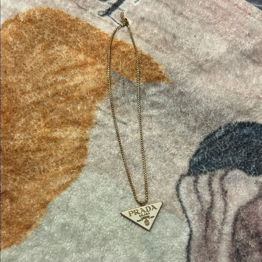 Prada Gold Chain Necklace with Triangle Pendant